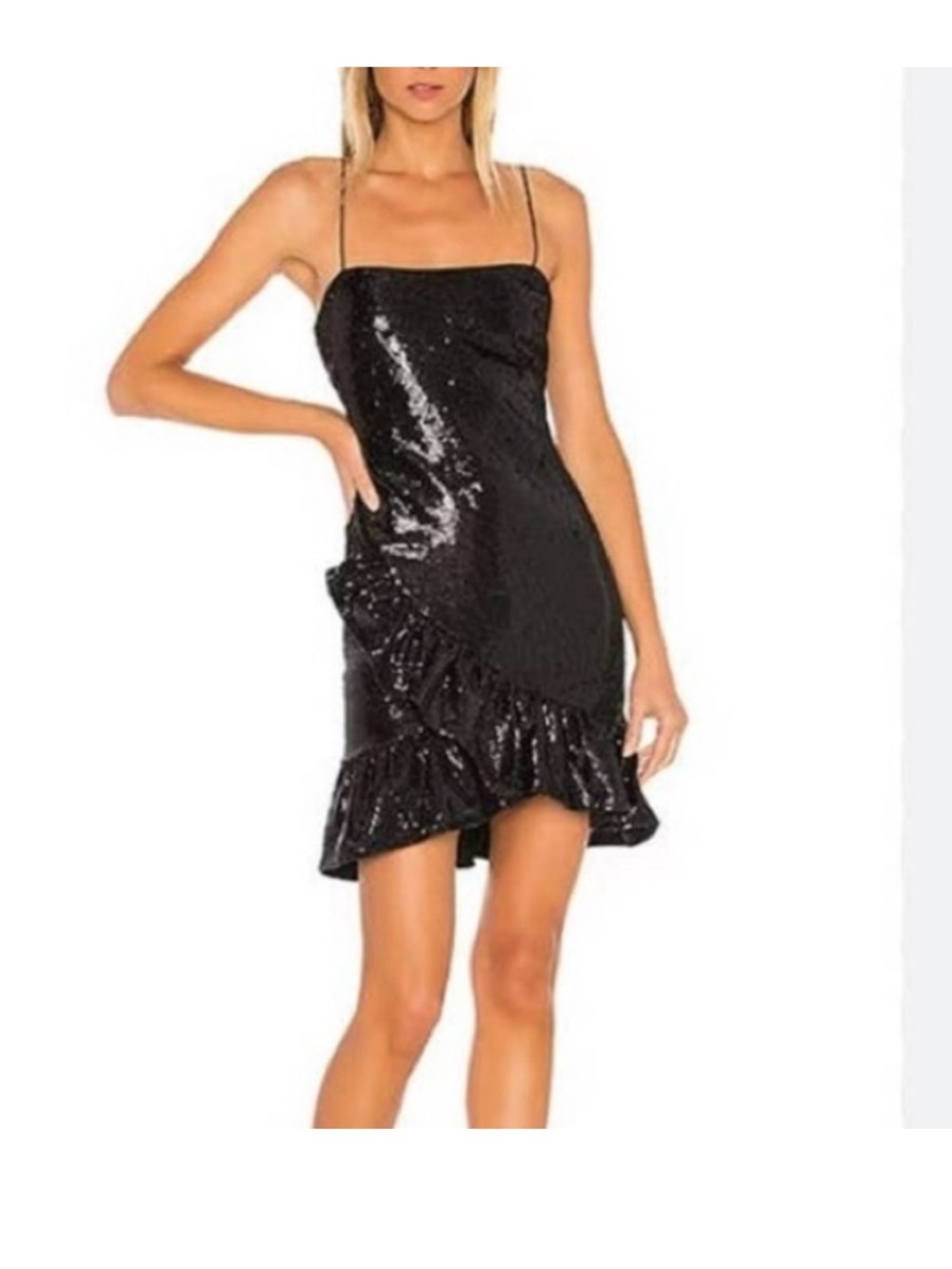 Likely Black Sequin Ruffle Mini Dress